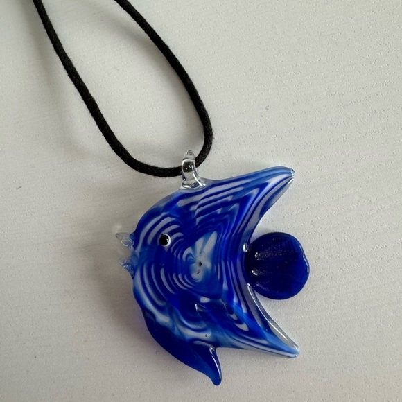 Cobalt Blue Glass Fish Pendant Necklace - Picture 5 of 7